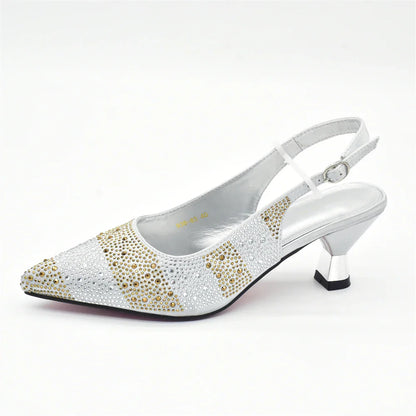 RUTIALNT Silver & Gold Crystal Shoe and Bag Set for Women