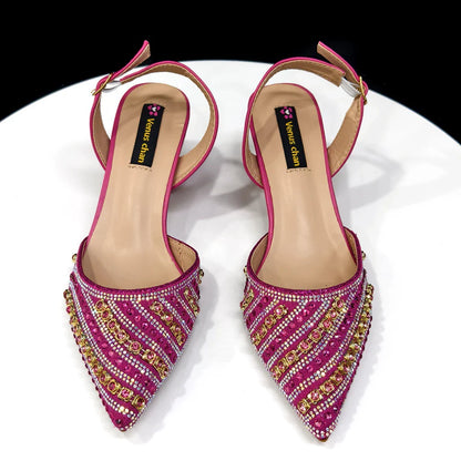 Venus Chan2025 Elegant Multicolor Color Women's  Heels and Rhinestone Handbag Set - Italian Design for Weddings and Parties