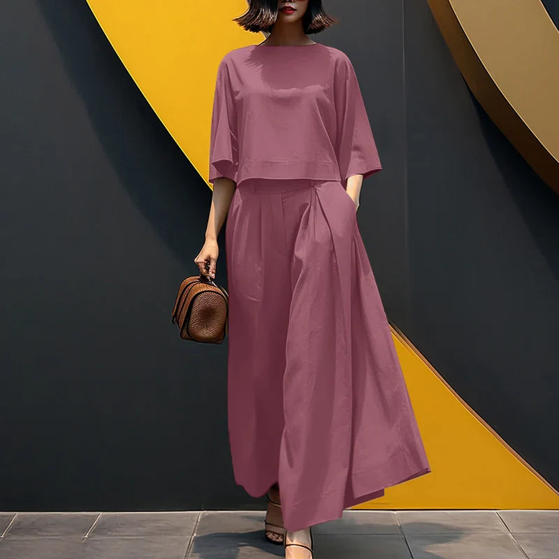 ZANZEA 2PCS Women Summer Pant Sets Casual Solid Work Outfits 3/4 Sleeve Blouse Wide Leg Trousers Suit 2025 Fashion Matching Sets