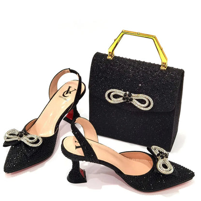 The Latest Style Rhinestone Bow Side Empty Party High Heels Pointed Toe Stiletto Heels Silver Women's Shoes And Bags