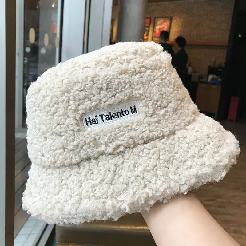 Women Girls Faux Fur Bucket Hat Plush Warm Fisherman Hat Outdoor Windproof Panama Bowl Hats Autumn Street Cold -proof Cap Hats