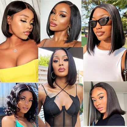 Short Bob Bone Straight 13X4 Lace Frontal Wigs 200 Density Brazilian Remy Preplucked Bob Lace Front Wig Human Hair For Women