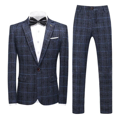 Traje De Hombre Elegante (Blazer+ Vest + Pants) Men's Fashion Business Gentleman Wedding Casual Plaid Cotton Linen British Suit