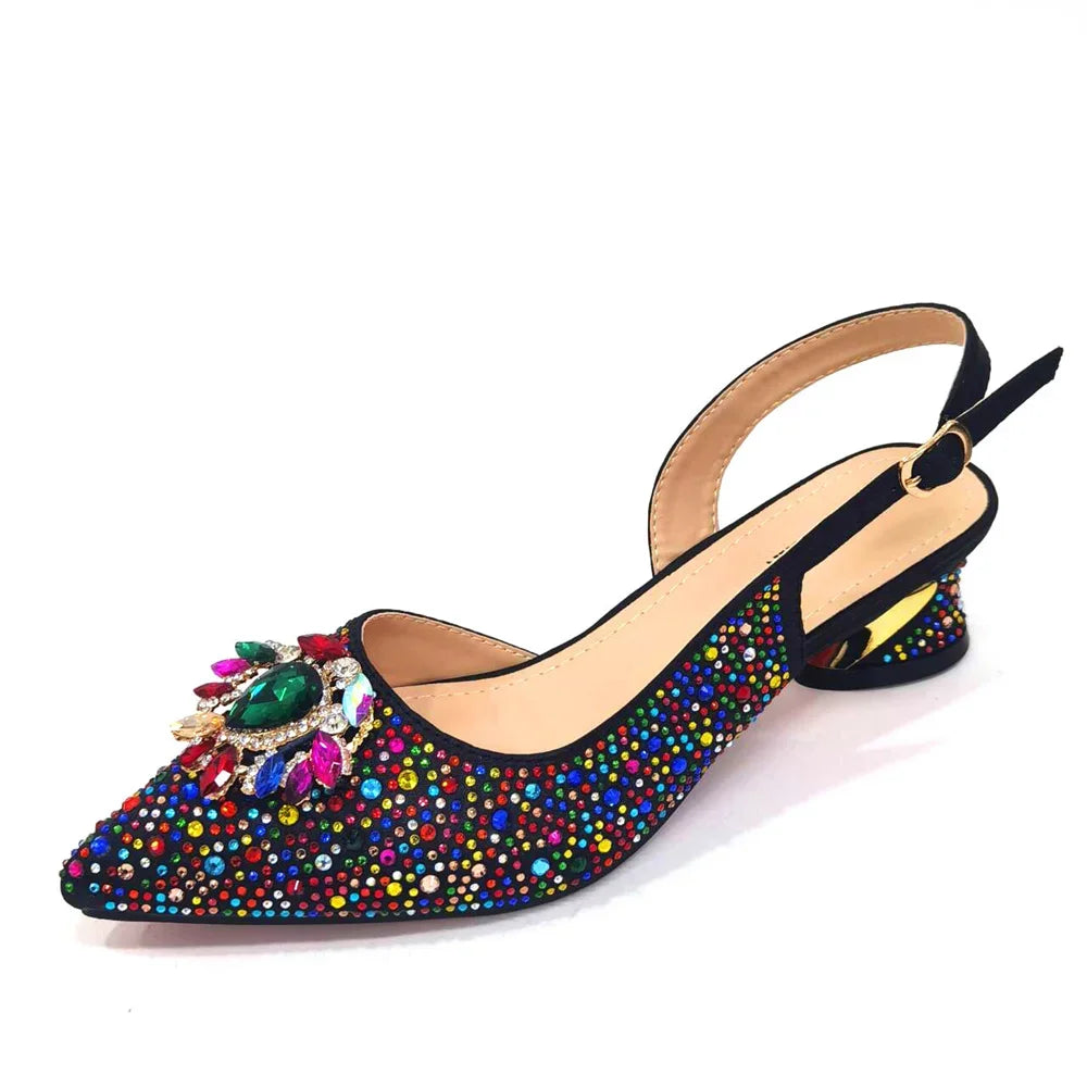New Arrival Fashion Shoes Matching Bag Set Royal Blue Color Decorated with Crystal Ladies Wedding Party Women High Heel