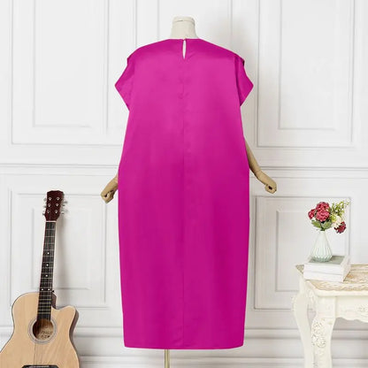 VONDA Oversize Women Maxi Dress Elegant Short Sleeve Ruffled Satin Silk Party Sundress 2024 Casual Loose Solid Color Summer Robe