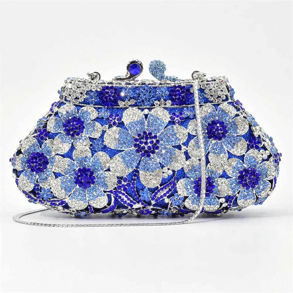 New Bling Crystal Bridal Wedding Bag Purses Flower Shape Diamond Purse Luxury Handbags Fashion Women Crystal Prom Clutch Purse