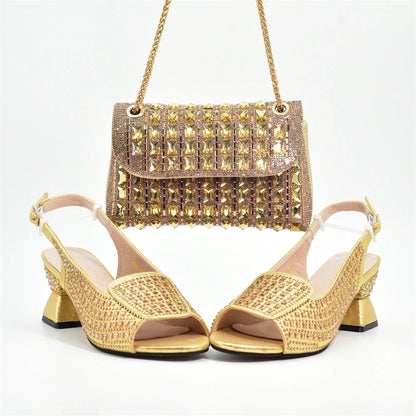 New Fashion Italian Shoe and Bags Matching Set Decorated with Rhinestone Luxury Designer Women Party Pumps Elegant Bridal Shoes