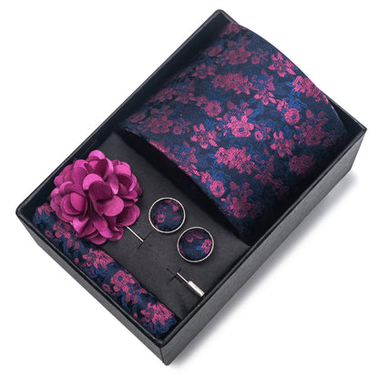 Top Grade Fashion 8 cm Wide Tie Sets Blue Stripe Men's Gravata Handkerchief Cufflink Box Fit Group Workplace Wedding Tie