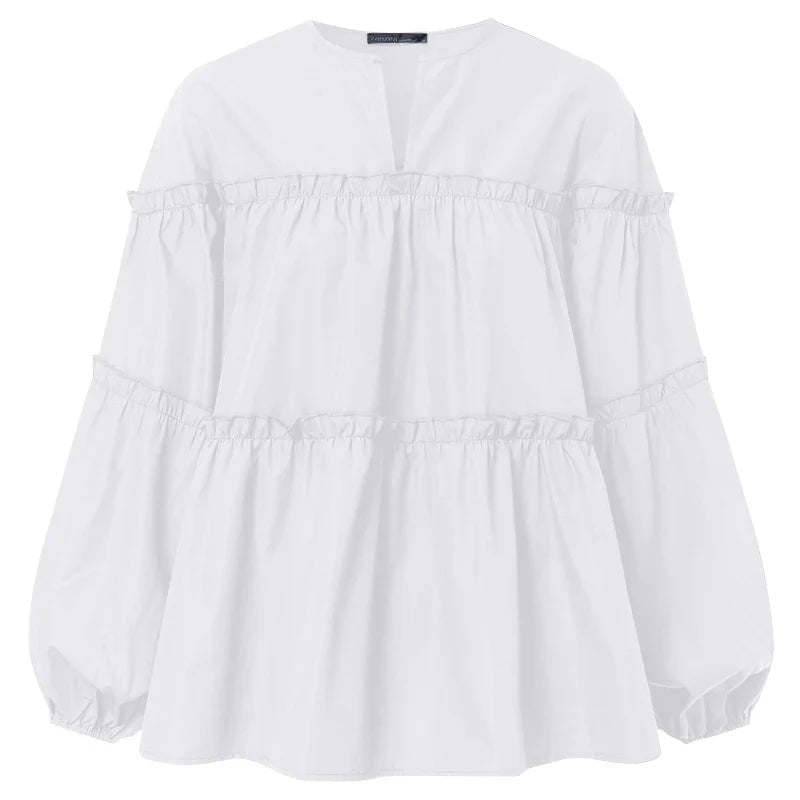 ZANZEA Fashion Women Long Puff Sleeve Blouse Autumn Spring Eelgant Shirt Ruffles Blusas Femininas Mujer Party Work Tops Tunic