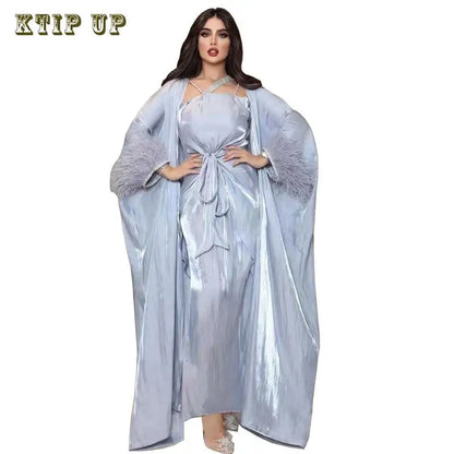 Ramadan Luxury Muslim Fashion Bat Sleeve Moroccan Turkiye Dubai Dress Middle East Arab Dress Sequins Golden Velvet Long Dress