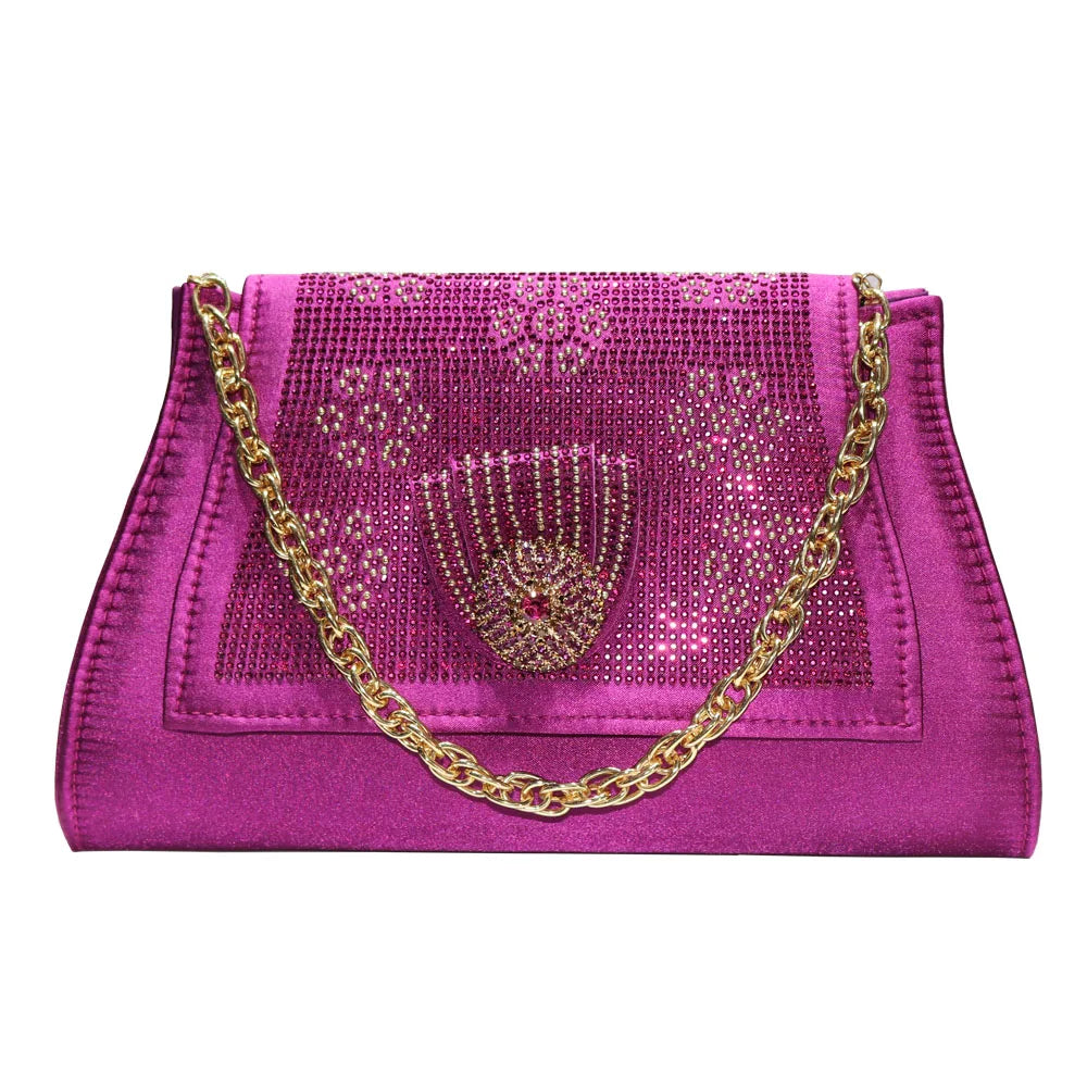 Venus Chan 2024 Italian Design Girly Style Golden Color Wedding Shoes And Bag Full Diamond Decoration Metal Closure Bags