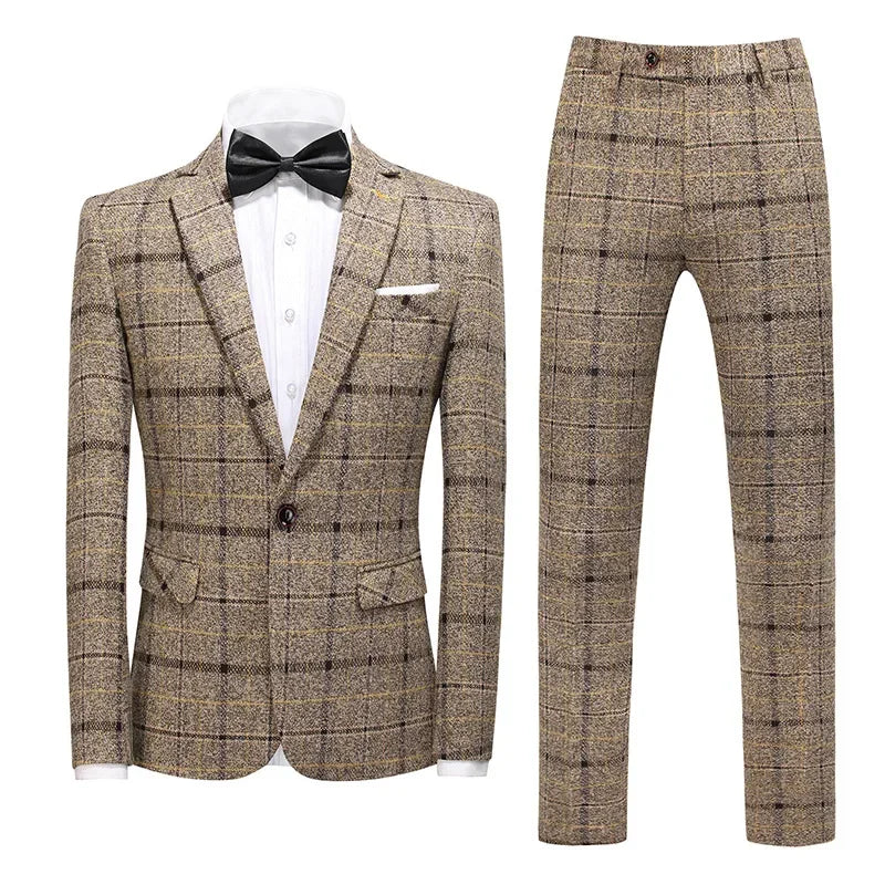 Traje De Hombre Elegante (Blazer+ Vest + Pants) Men's Fashion Business Gentleman Wedding Casual Plaid Cotton Linen British Suit