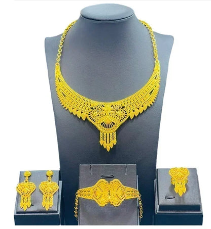 New Bridal Jewelry Set Dubai Necklace Earrings For Women Wedding 24k Gold Plated African Jwellery Bridesmaid Party Gift
