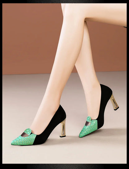 Sexy Fashion Style Women's Heeled Shoes Pointed Tip High Heels One Kick Retro Women Shoes Suede 2025 New Spring Zapatos De Mujer