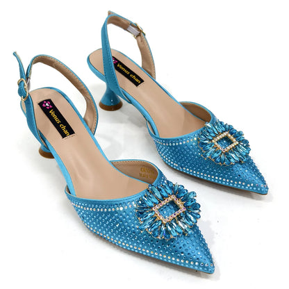 Venus Chan Luxury Rhinestone Heel & Handbag Set – Black & Gold Party Combo