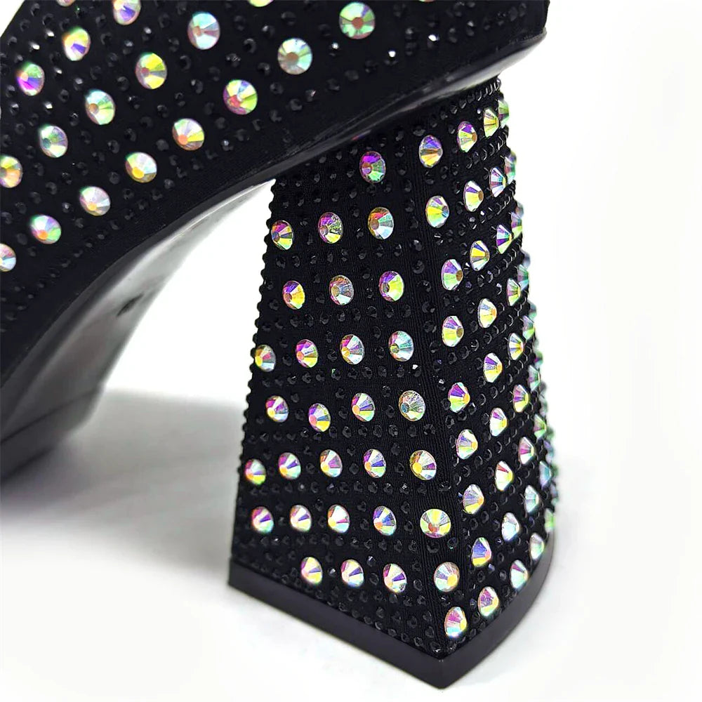 Venus Chan-Nigerian Heel Party for Women Yellow Shoes and Bag Set Rhinestone Handbag Italian Design Wedding INS 2024