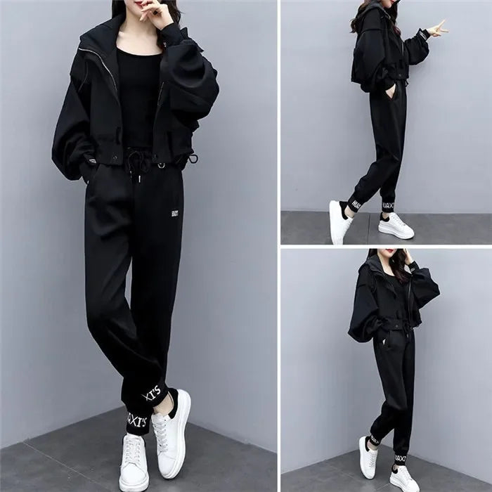 Women's Tracksuit Korean Elegant Hoodie Zipper Jacket Coat Sport Pants Two Piece Suit 2025 Spring Autumn New in Matching Set