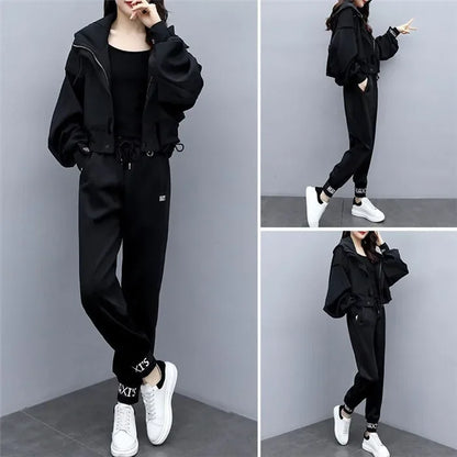 Women's Tracksuit Korean Elegant Hoodie Zipper Jacket Coat Sport Pants Two Piece Suit 2025 Spring Autumn New in Matching Set