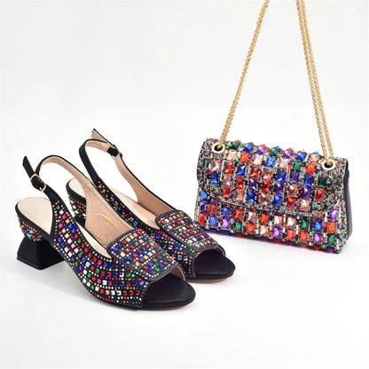 New Fashion Italian Shoe and Bags Matching Set Decorated with Rhinestone Luxury Designer Women Party Pumps Elegant Bridal Shoes