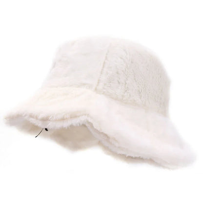 Women Girls Faux Fur Bucket Hat Plush Warm Fisherman Hat Outdoor Windproof Panama Bowl Hats Autumn Street Cold -proof Cap Hats