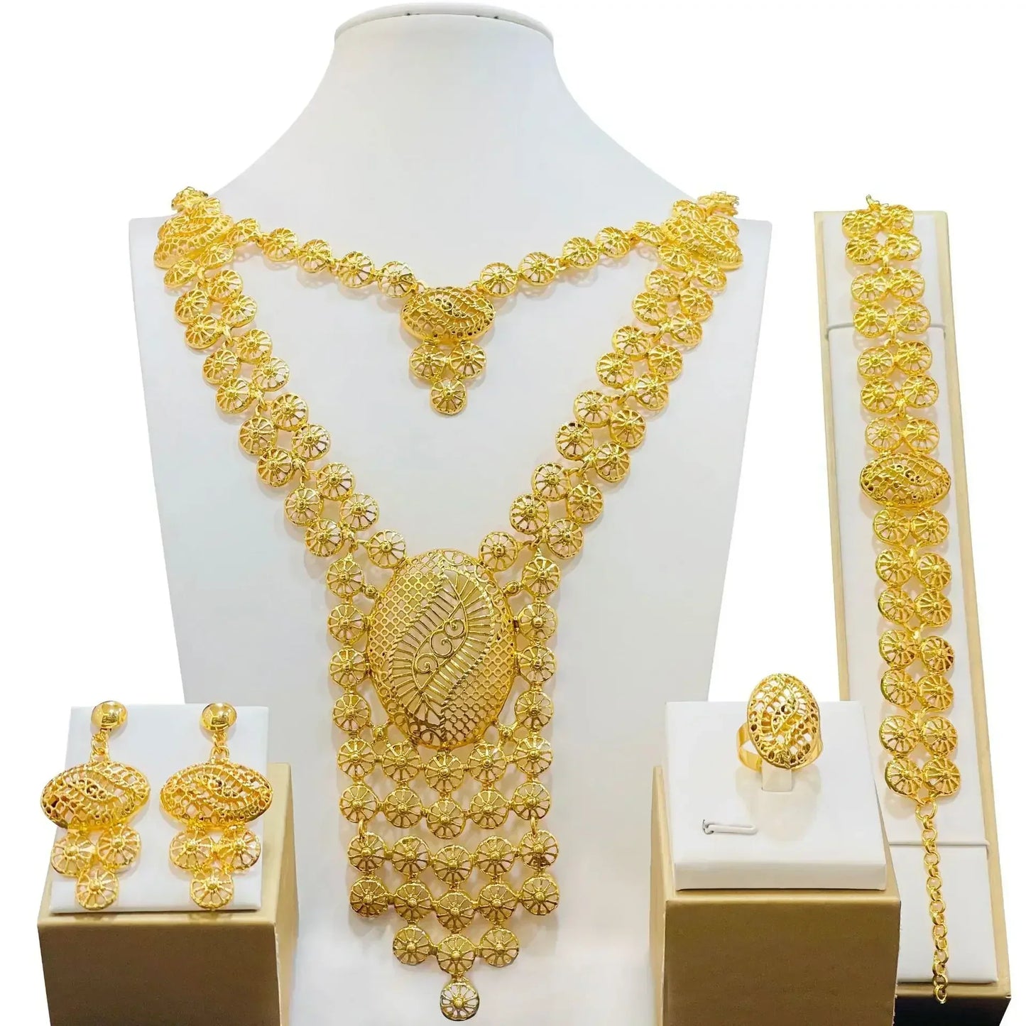New Bridal Jewelry Set Dubai Necklace Earrings For Women Wedding 24k Gold Plated African Jwellery Bridesmaid Party Gift