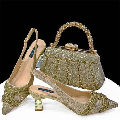 Venus Chan Black Hollow Design With Pointed Shoes And Fashion Three-Dimensional Bag Cozy Rhinestones Are Suitable For Parties