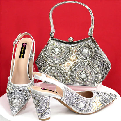 Spot Goods Elegant Streamlined Pointed Toe Women's Shoes Matching Flower Basket Handbag Party Women's Shoes And Bag Set