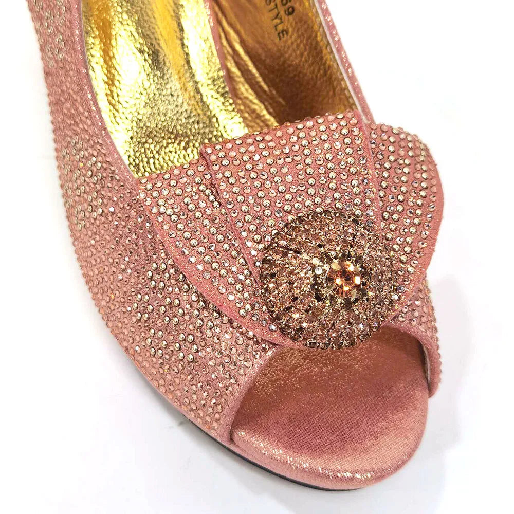 Venus Chan 2024 Italian Design Girly Style Golden Color Wedding Shoes And Bag Full Diamond Decoration Metal Closure Bags