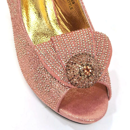 Venus Chan 2024 Italian Design Girly Style Golden Color Wedding Shoes And Bag Full Diamond Decoration Metal Closure Bags