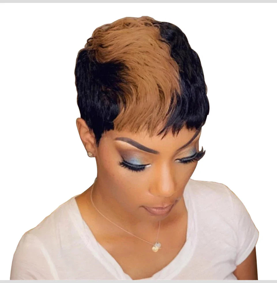 Short Bob Wig Human Hair Wigs Pixie Cut Wig For Black Women Brazilian Remy Hair Ombre Blonde Full Machine Made Wigs Wigh Bangs
