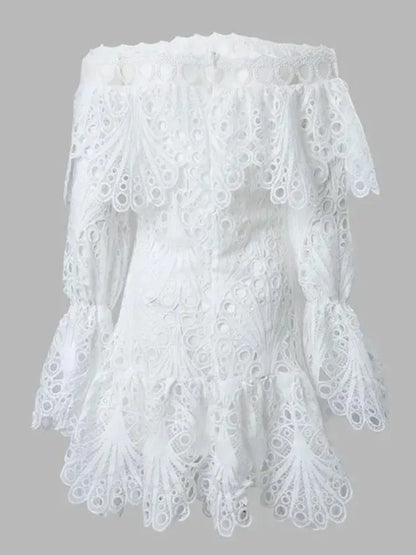 Plus Size Dress Women Party Sweet Off Shoulder New Fall Clothes Hollow Out Long Sleeve Mini Dresses Wholesale Dropshipping 2025