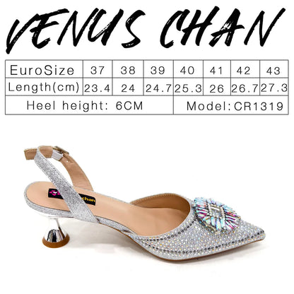 Venus Chan Luxury Rhinestone Heel & Handbag Set – Black & Gold Party Combo