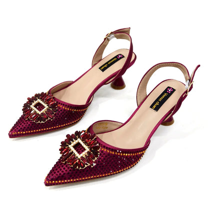 Venus Chan Luxury Rhinestone Heel & Handbag Set – Black & Gold Party Combo
