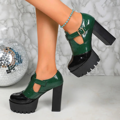 Women Designer Comfortable Fashion Thick Heel Shoes Autumn New Women Round Head Deep Mouth Thick Sole Color Matching High Heels