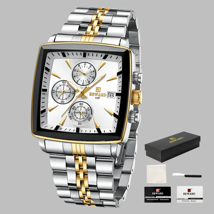 REWARD VIP Mens Watches Waterproof Luminous Sport Watches for Man Stainless Steel Wristwatch Chronograph Date Stopwatch