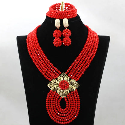 New African Jewelry Set Orange Nigerian Wedding African Beads Jewelry Set Crystal New Bridal Jewelry Set   ABS065