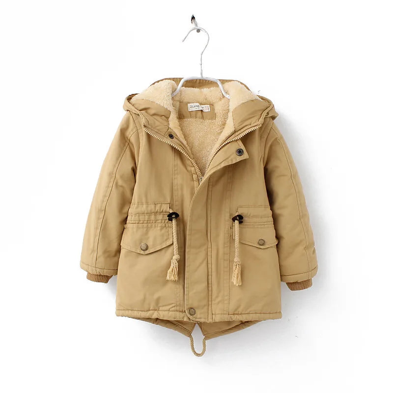 Winter Kids Clothes Plus Velvet Thicken Warm Jacket for Girls Casual Zipper Boys Outerwear Solid Versatile Children's Clothing