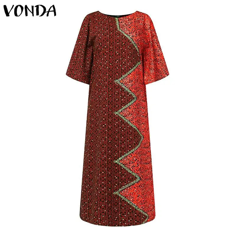 VOND Party Maxi Dress Women Elegant Printed Vestido 2024 Autumn Bat-wing Sleeve Bohemian Sundress Casual Loose Robe Femme