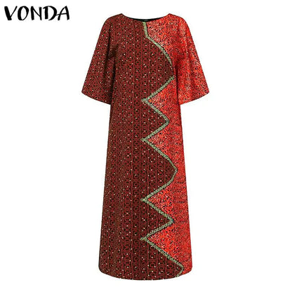 VOND Party Maxi Dress Women Elegant Printed Vestido 2024 Autumn Bat-wing Sleeve Bohemian Sundress Casual Loose Robe Femme