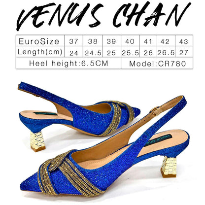 Venus Chan 2024 Special Design High Quality Orange Color African Women Shoes and Bag Set with Shinning Crystal for Wedding Party