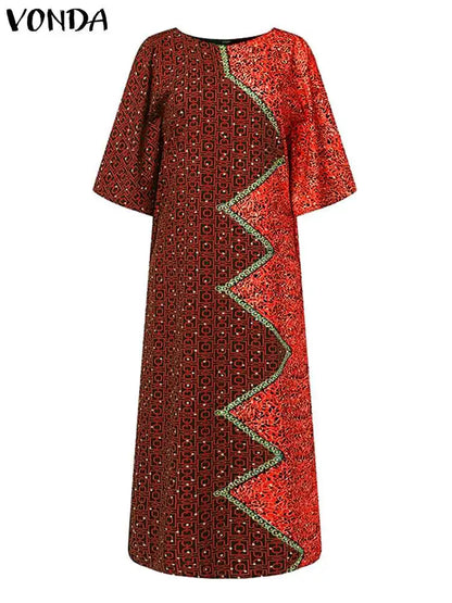 VOND Party Maxi Dress Women Elegant Printed Vestido 2024 Autumn Bat-wing Sleeve Bohemian Sundress Casual Loose Robe Femme
