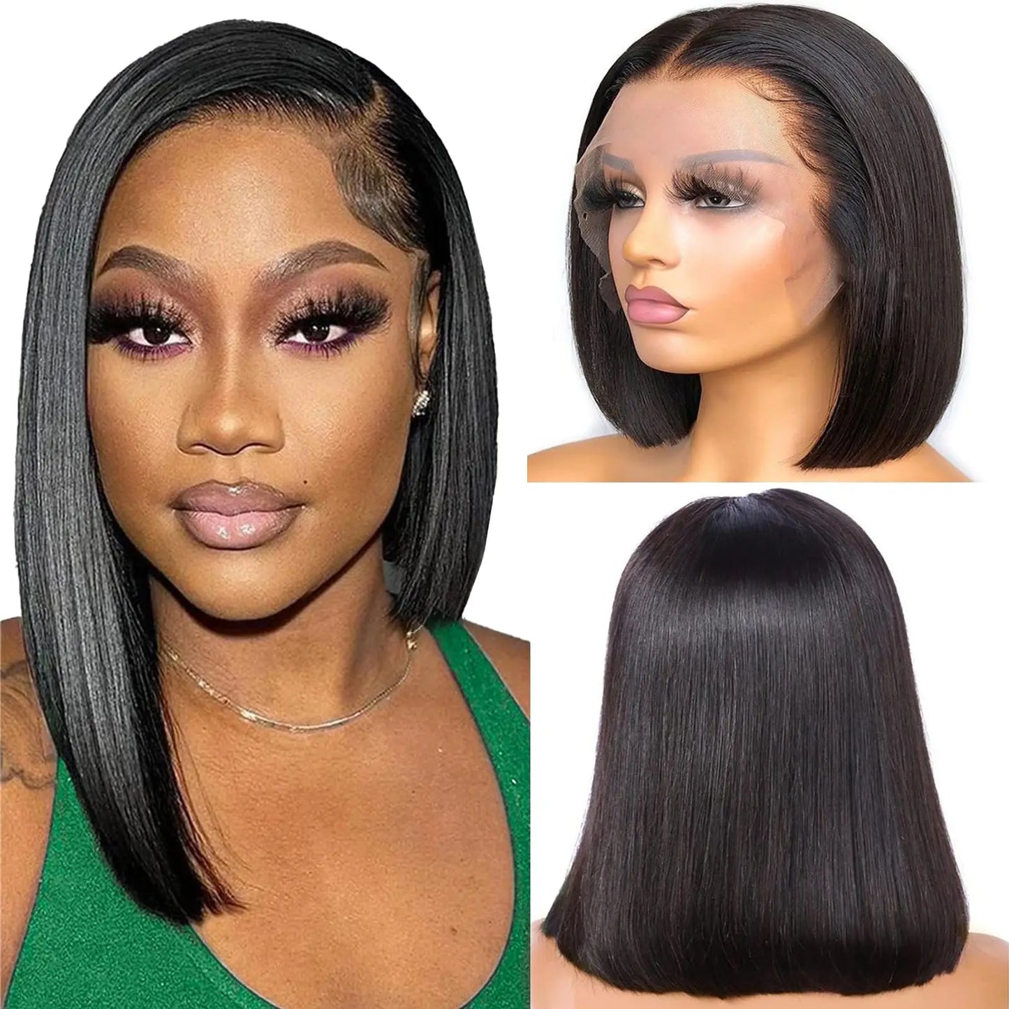 Short Bob Bone Straight 13X4 Lace Frontal Wigs 200 Density Brazilian Remy Preplucked Bob Lace Front Wig Human Hair For Women