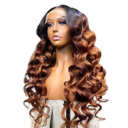 Ombre Brown Color Brazilian Hair 13x4 Lace Front Wigs Preplucked Hairline  for Women 4x4 Lace Closure Wigs