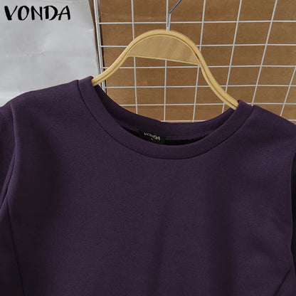 VONDA Casual Pullovers Round Neck Hoodies Spring Patchwork Contrasting Button Long Sleeved Sweatshirts 2025 Oversized Blouses