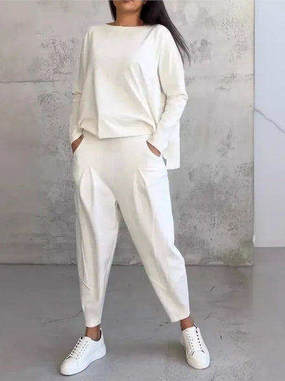 Spring Autumn Solid Women's Sports Set New Fashion Long Sleeve Irregular Loose Top Harem Pants Two Piece Set For Women Outfits
