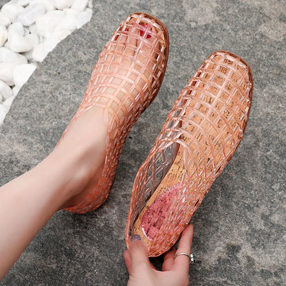 Summer Mesh Hole Flat Sandals For Women Jelly Shoes Elegant Fisherman Loafers Walking Comfy