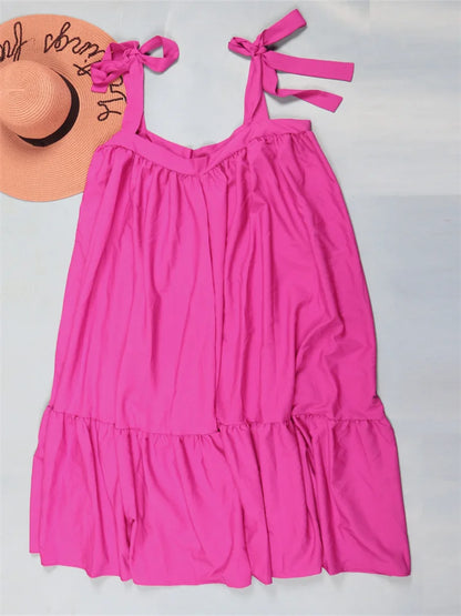 Wmstar Plus Size Dresses for Women New In Summer Clothes Slip Bow Big Hem Solid Elegant Maxi Dress Wholesale Dropshipping 2023