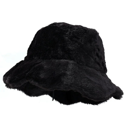 Women Girls Faux Fur Bucket Hat Plush Warm Fisherman Hat Outdoor Windproof Panama Bowl Hats Autumn Street Cold -proof Cap Hats