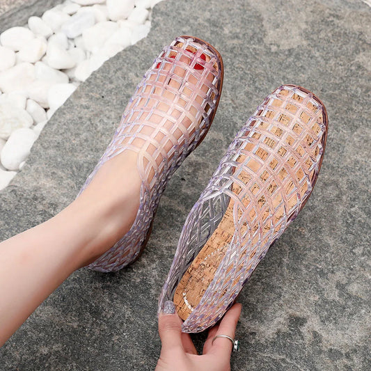 Summer Mesh Hole Flat Sandals For Women Jelly Shoes Elegant Fisherman Loafers Walking Comfy
