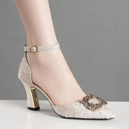 Shoes for Women 2024 Fashion Buckle Strap Women's High Heels Sexy Elegant Pointed Toe Thin Heels Diamond Hot Sale Ladies Shoes